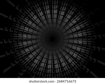 Abstract futuristic dark black background with circular wave design. Realistic 3d wallpaper with modern digital patterns. Perfect background for posters, websites, brochures, banners, apps, etc.
