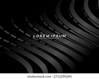 Abstrato futurista fundo preto escuro com design de onda. Papel de parede 3d realista com linhas de fluxo luxuosas. Fundo perfeito para cartazes, sites, brochuras, banners, aplicações, etc.