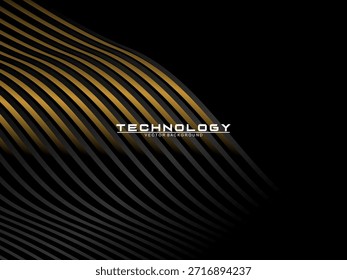 Abstrakter futuristischer dunkelschwarzer Hintergrund mit goldenem Wellendesign. Realistische 3D Tapete mit luxuriösen fließenden Linien. Perfekter Hintergrund für Poster, Websites, Broschüren, Banner, Apps usw.
