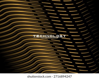 Abstrato futurista fundo preto escuro com design de onda dourada. Papel de parede 3d realista com linhas de fluxo luxuosas. Fundo perfeito para cartazes, sites, brochuras, banners, aplicativos, etc.