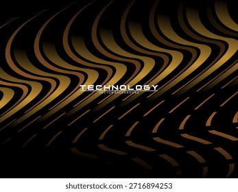 Abstrakter futuristischer dunkelschwarzer Hintergrund mit goldenem Wellendesign. Realistische 3D Tapete mit luxuriösen fließenden Linien. Perfekter Hintergrund für Poster, Websites, Broschüren, Banner, Apps usw.