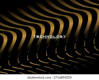 Abstract futuristic dark black background with golden wave design. Realistic 3d wallpaper with luxurious flowing lines. Perfect background for posters, websites, brochures, banners, apps, etc.