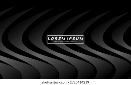 Abstrato futurista fundo preto escuro com design de onda. Papel de parede 3d realista com linhas de fluxo luxuosas. Fundo perfeito para cartazes, sites, brochuras, banners, aplicações, etc.	