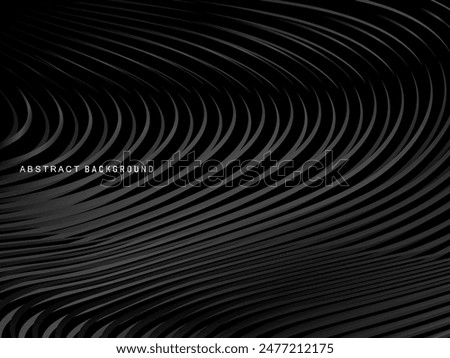 Abstract futuristic dark black background with wave design. Realistic 3d wallpaper with luxurious flowing lines. Perfect background for posters, websites, brochures, banners, applications, etc.