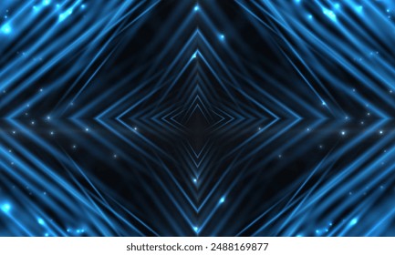 Abstract futuristic dark blue background with dynamic glowing lines and sparkles. Vector illustration