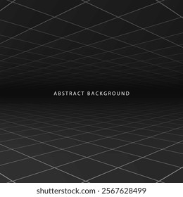 Abstract futuristic dark gray background with perspective. Black tile floor copy space - geometric infinity design. Poster, banner, presentation template