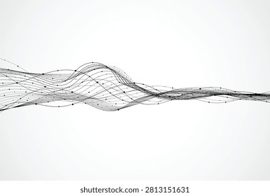 Abstract futuristic data flow line graph with connected nodes on white background