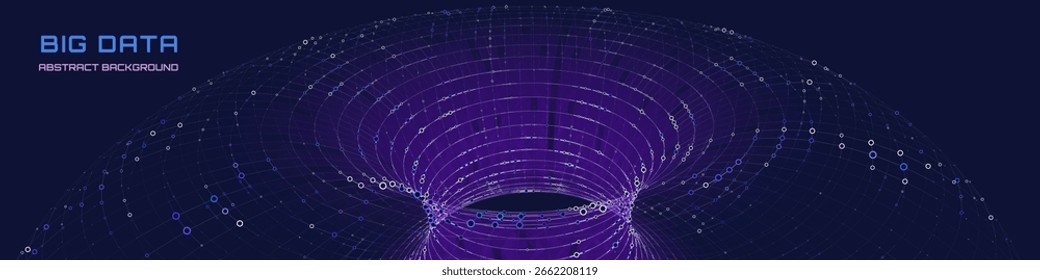 Toro de dados futurista abstrato a partir de círculos de cores que se conectam em grade no escuro. Big Data Visualização de conceito para tecnologia, lógica analítica e rede.