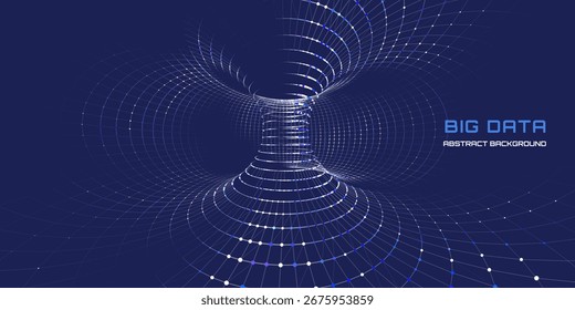 Toro de dados futurista abstrato a partir de pontos de cor que se conectam na grade de linhas no escuro.  Big Data Visualização de conceito para tecnologia, lógica analítica e rede.