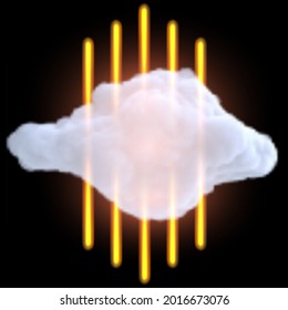 Resumen de la composición de diseño futurista con una nube realista y una forma brillante de neón aislada en el fondo negro. Ilustración vectorial de moda moderna.