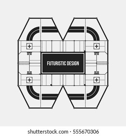 Abstract futuristic design element template. Useful for science posters and hi-tech media. Isolated on white background.