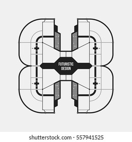 Abstract futuristic design element template. Useful for science posters and hi-tech media. Isolated on white background.