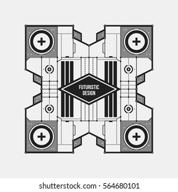 Abstract futuristic design element template. Useful for science posters and hi-tech media. Isolated on white background.