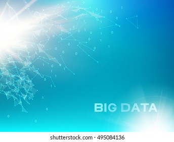 Abstract futuristic design. Molecules technology background. Digital technology concept. Illustration of binary data flowing on blue cables. Vector illustration.