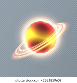Abstract futuristic design of the planet saturn in light performance on a transparent background.	
