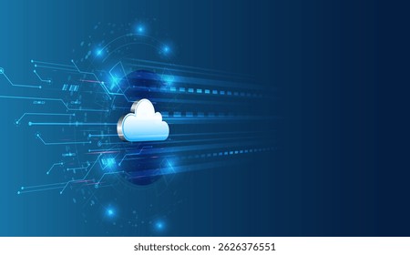 Abstract futuristic design representing cloud storage, data exchange, and network systems. Cloud computing technology background with digital elements.