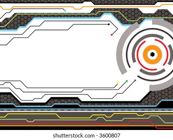Abstract futuristic design with room to add your own text and a radiating circular design on the right side