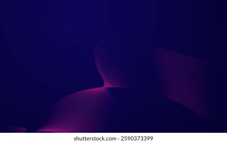 Abstract futuristic design with smooth, flowing wave-like patterns in shades of pink and purple against a deep blue background. The fine lines create a sense of movement