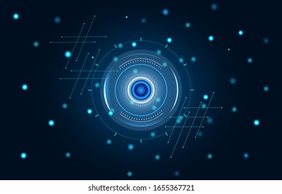 Abstract futuristic design. vector illustration radius circles electronic circuit lines, dots and star on dark blue color digital technology background