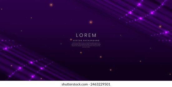 Abstract futuristic diagonal glowing purple light lines on dark purple background. Vector illustration