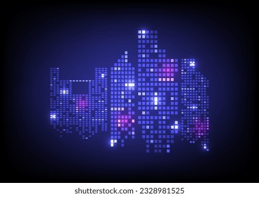 Abstract futuristic digital city buildings background. Vector illustration.