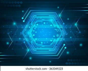 Abstract Futuristic Digital Innovation Background With Circuit Board, Hexagon, Shiny Effect And Glitter. Vector Illustration.