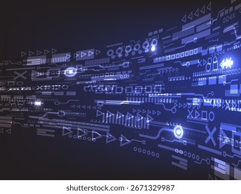 Fondo futurista Abstractas de la interfaz digital con los Elementos azules brillantes del HUD, la tecnología y el diseño del concepto cibernético