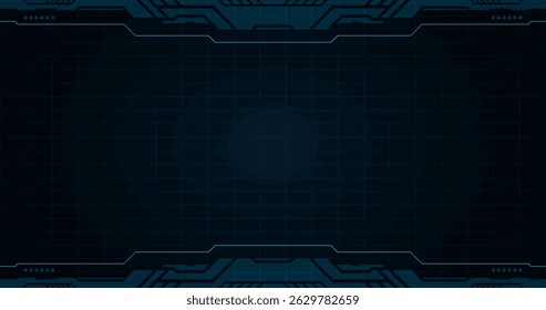 An abstract, futuristic digital interface on a dark blue background, suitable for technology concepts. The frame provides a dynamic backdrop with space for text or graphic elements.