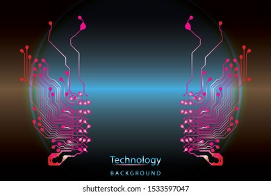 Abstract futuristic digital technology background. Pink and orange Circuit board design background. Vector illustration eps 10.