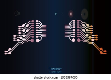 Abstract futuristic digital technology background. Pink and orange Circuit board design background. Vector illustration eps 10.