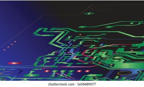 Abstrakter futuristischer Hintergrund digitaler Technologie. Design-Hintergrund der Leiterplatte. 3D-Illustration. Vektorillustration, Abbildung eps10.