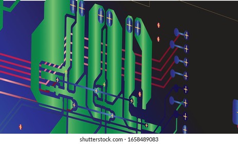 Abstrakter futuristischer Hintergrund digitaler Technologie. Design-Hintergrund der Leiterplatte. 3D-Illustration. Vektorillustration, Abbildung eps10.