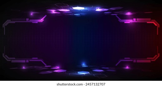 Abstract futuristic digital technology background with grid line field copy space and futuristic digital circuit frame for layout and product showcase.