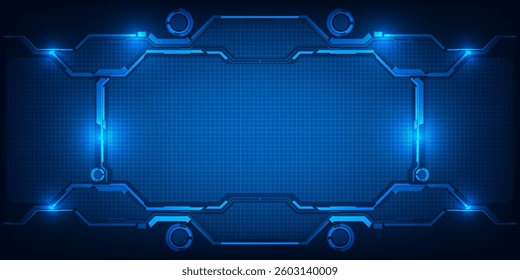 Abstract futuristic digital technology background with grid line field copy space and futuristic digital circuit frame for layout and product showcase.