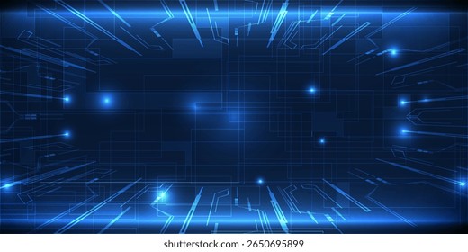 Abstract futuristic digital technology background with copy space and digital circuit pattern around.