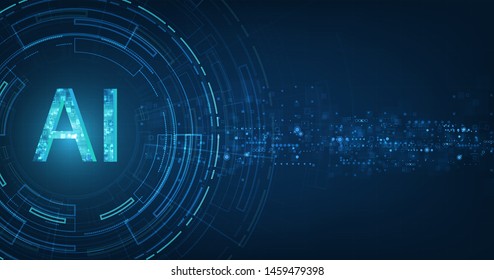 Abstract futuristic digital and technology on dark blue color background. AI(Artificial Intelligence) wording with the circuit design.