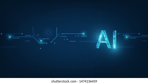 Abstract futuristic digital and technology on dark blue color background. AI(Artificial Intelligence) wording with the circuit design.