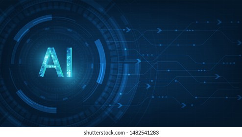 Abstract futuristic digital and technology on dark blue color background. AI(Artificial Intelligence) wording with the circuit design.