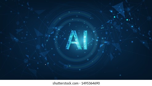 Abstract futuristic digital and technology on dark blue color background. AI(Artificial Intelligence) wording with the circuit design.