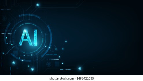 Abstract futuristic digital and technology on dark blue color background. AI (Artificial Intelligence) wording with the circuit design.