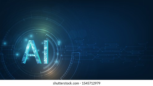 Abstract futuristic digital and technology on dark blue color background. AI(Artificial Intelligence) wording with the circuit design.