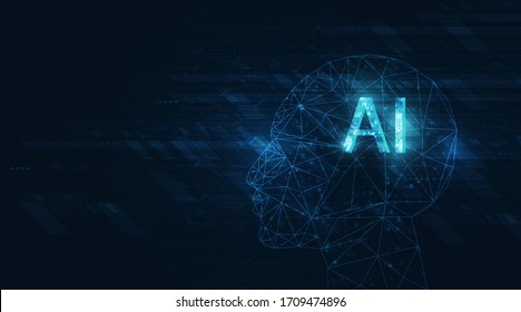 Abstract futuristic digital and technology on dark blue color background. AI(Artificial Intelligence) wording with the circuit design.