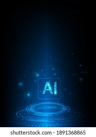 Abstract futuristic digital and technology on dark blue color background. AI(Artificial Intelligence) wording with the circuit design.