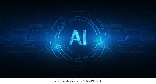 Abstract futuristic digital and technology on dark blue color background. AI(Artificial Intelligence) wording with the circuit design.