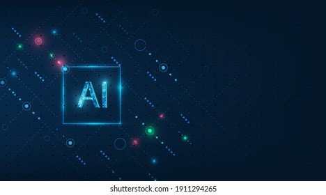 Abstract futuristic digital and technology on dark blue color background. AI(Artificial Intelligence) wording with the circuit design.