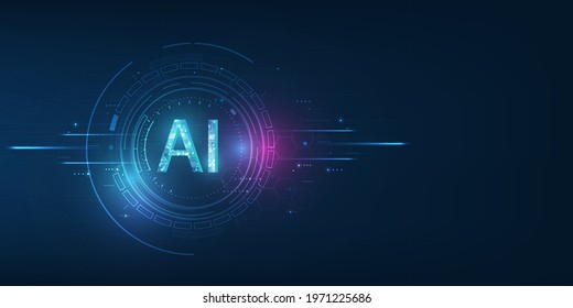 Abstract futuristic digital and technology on dark blue color background. AI(Artificial Intelligence) wording with the circuit design.