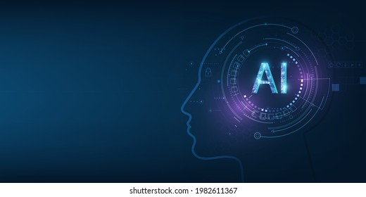 Abstract futuristic digital and technology on dark blue color background. AI(Artificial Intelligence) wording with the circuit design.