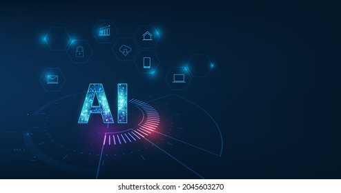 Abstract futuristic digital and technology on dark blue color background. AI(Artificial Intelligence) wording with the circuit design.