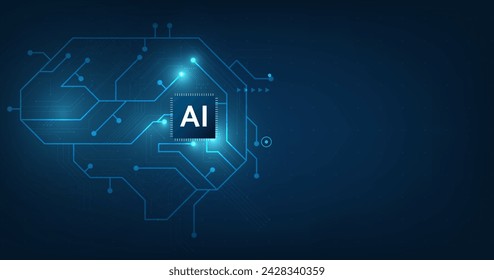 Abstract futuristic digital and technology on dark blue color background. AI(Artificial Intelligence) wording design.