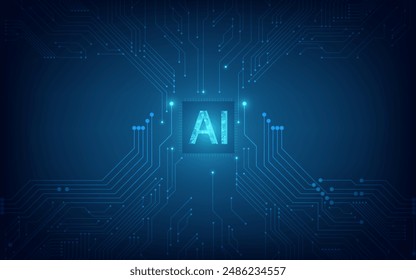 Abstract futuristic digital and technology on dark blue color background. AI(Artificial Intelligence) wording with the Circuit board design.vector illustration.